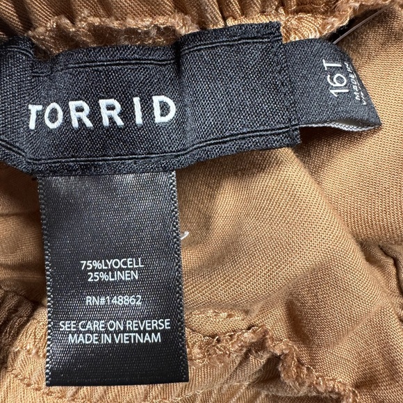 Torrid Relaxed Taper Studio Linen Blend High Rise Cargo Tobacco Brown Pants 16T - Picture 16 of 16